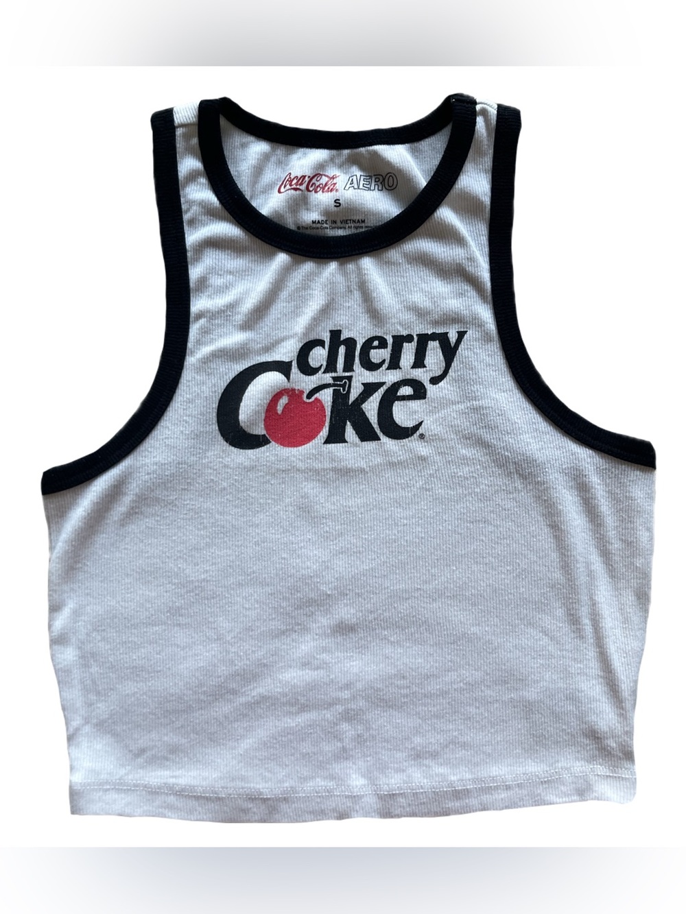 AERO Coca Cola White Tank Top with Black Trim and Cherry Graphic